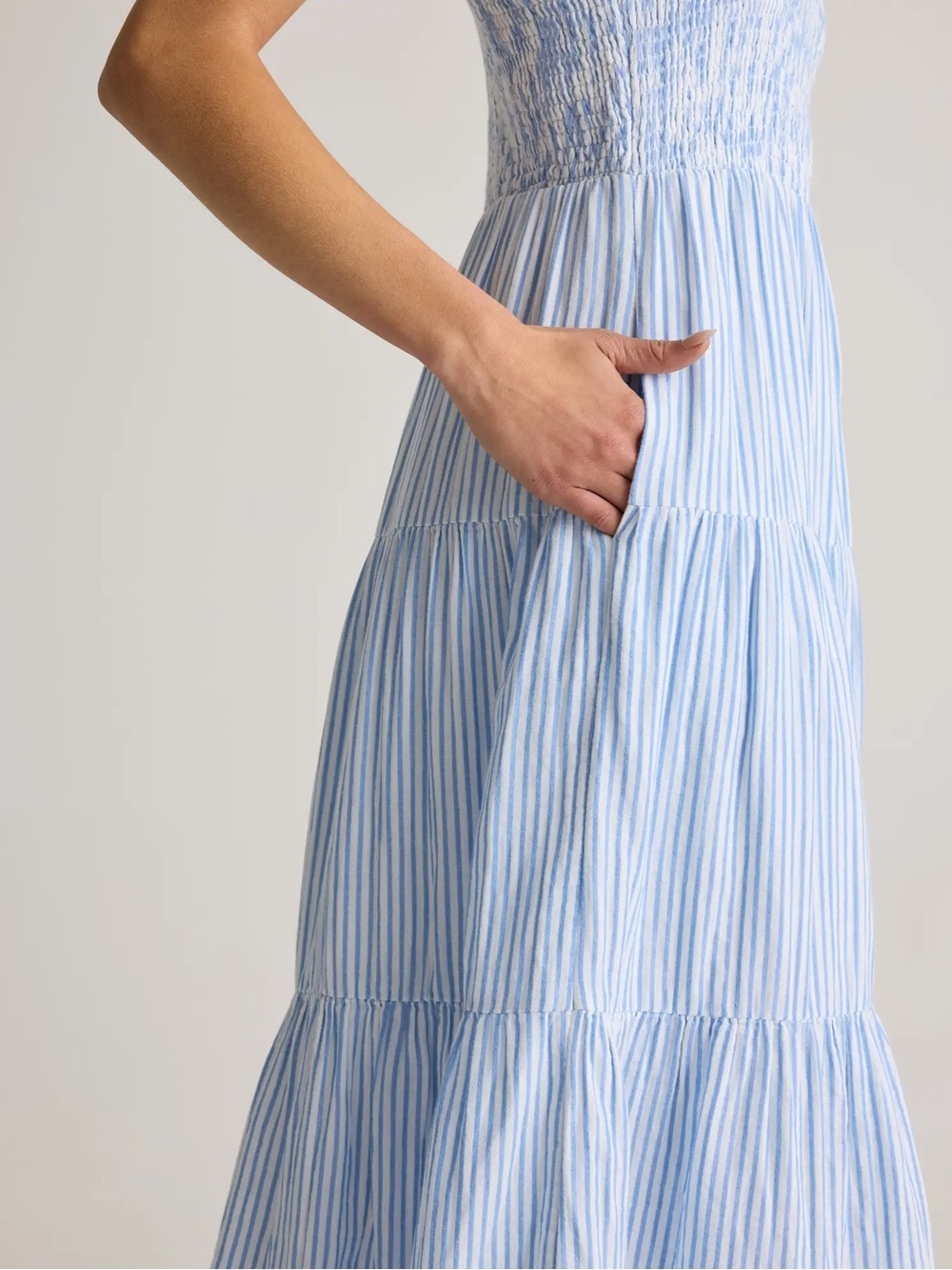 Quince Light Blue Striped Smocked Midi Sundress - Picture 5 of 15